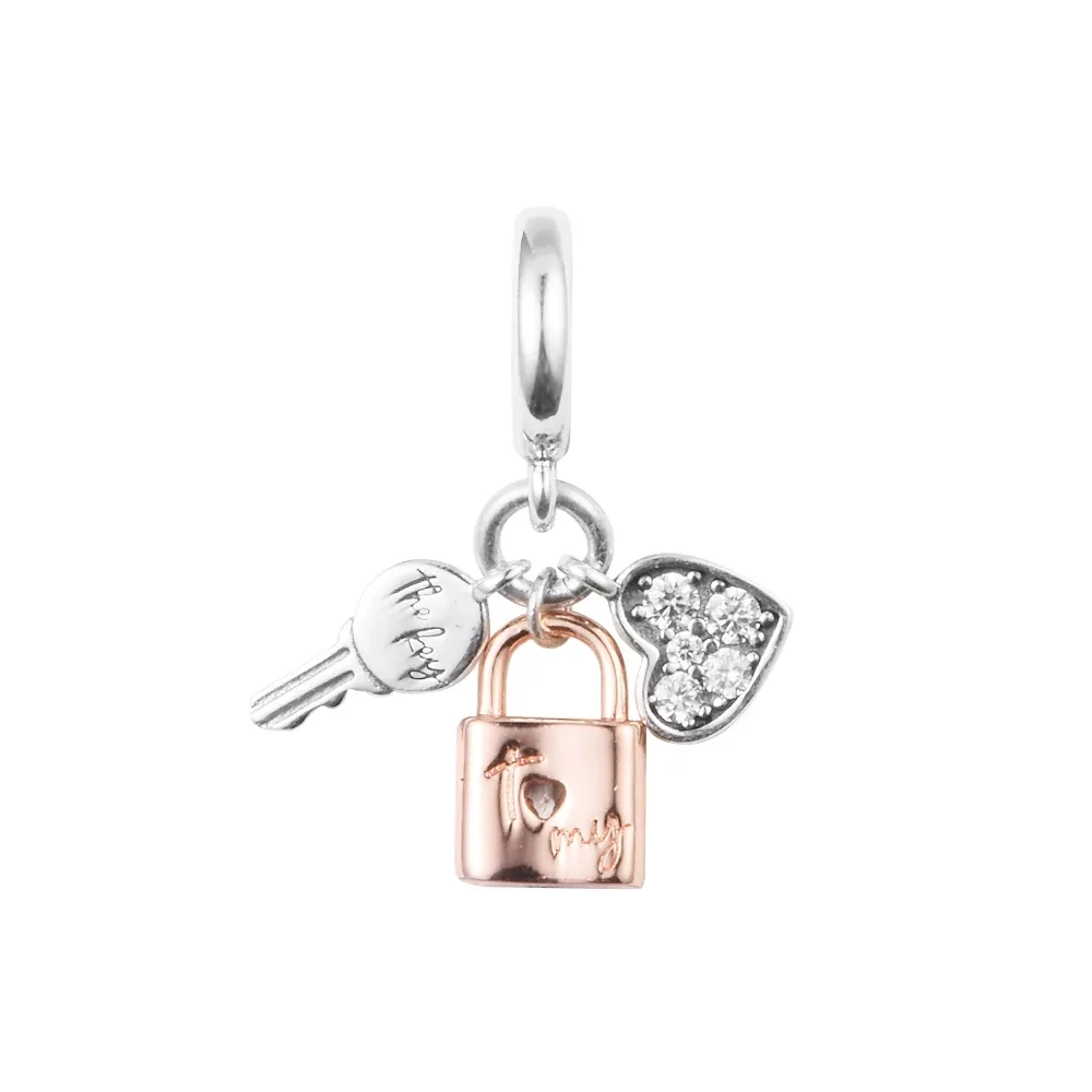 

Lover Lock & Key Pendant Charm Keychain Women's Jewelry 925 Sterling Silver Charms Woman Kids Fashion Make Up Accessories