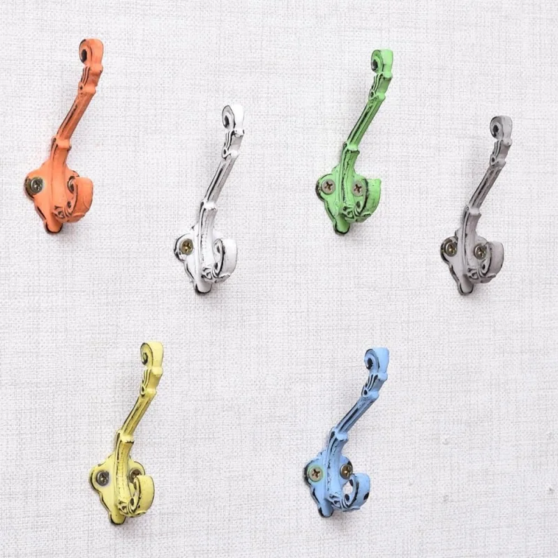 

Индийская полка, 6 шт., сверхмощные красочные детские чугунные деревенские настенные крючки с двойными зубцами для фермерского дома, декоративные винтажные настенные крючки для Хан