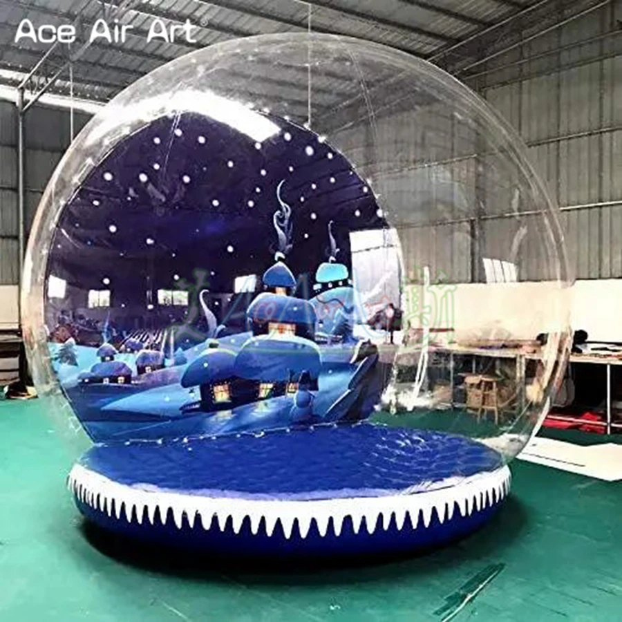 3/4/5m Attractive Christmas Decoration Inflatable Snow Globe Transparent Bubble Tent Santa with Printed Background and Blower