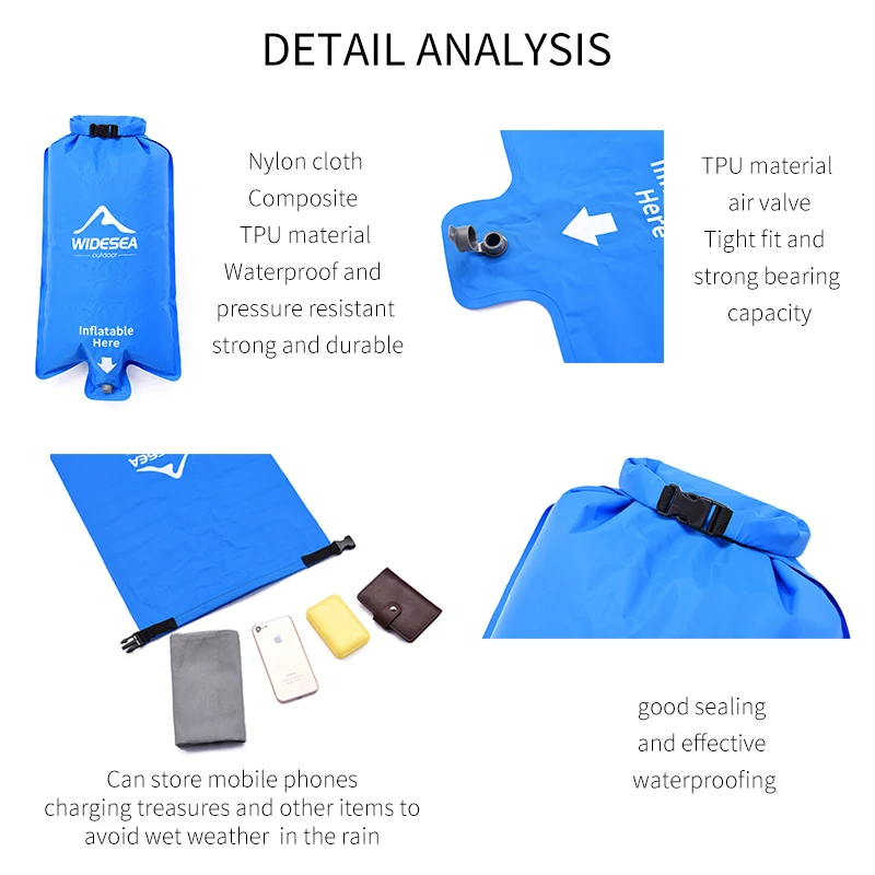 Wideea-bolsa inflable para colchones de aire, almohadilla de dormir para acampar, bomba portátil plegable para exteriores, equipo ultraligero para