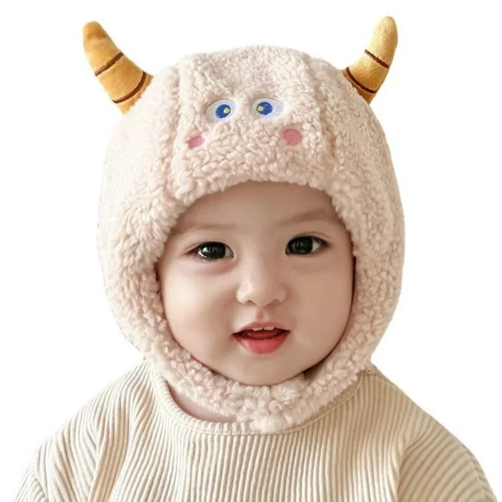 Cute Cow Horn Baby Winter Hat Earflaps Fleece Baby Beanie Windproof Lamb Ear Protection Cap Kids