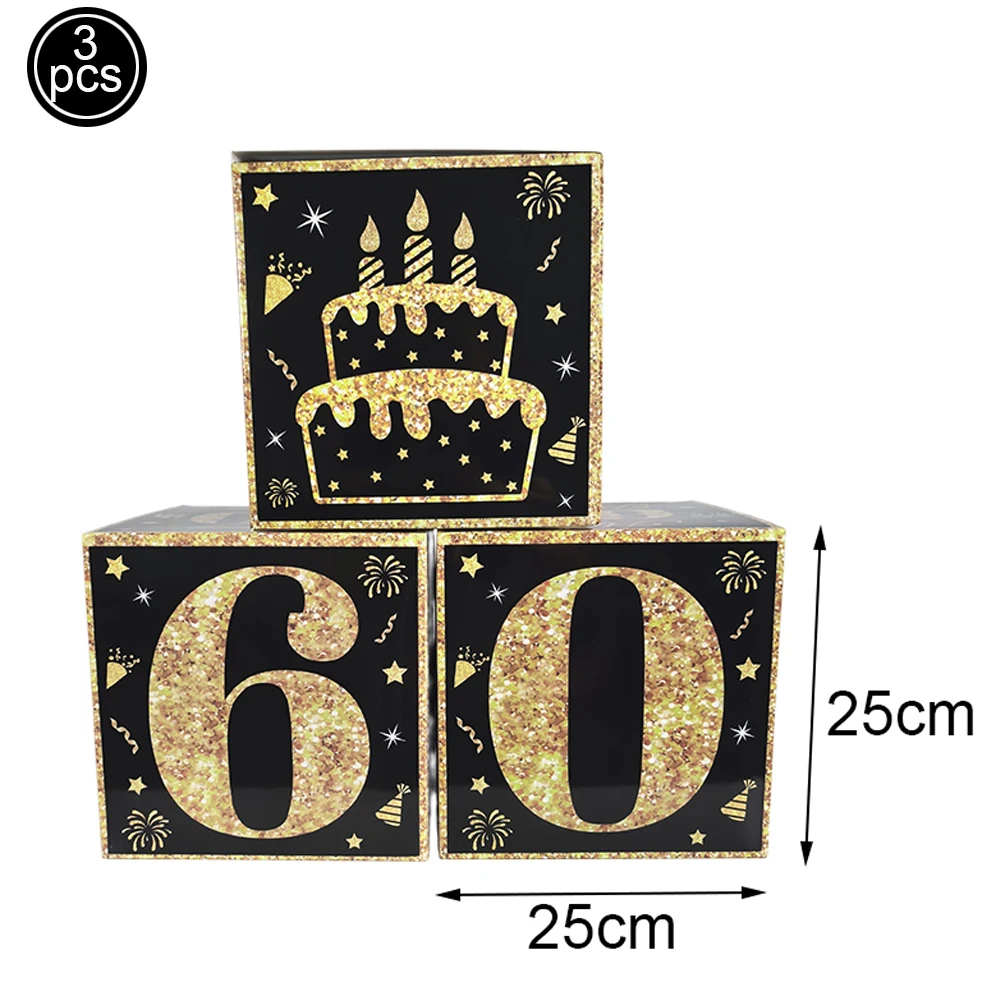 Schwarzgold-Partyzubehör zum 60. Geburtstag für Männer und Frauen, 60-jährige Pappteller, Tassen, Servietten, Ballonboxen, Dekor zum 60. Geburtstag – Detail 3
