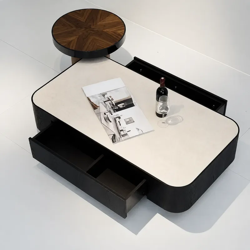 New Diamond Pattern Solid Wood Coffee Table Set for Living Room Small Apartment Light Luxury Movable Tea Table 2026