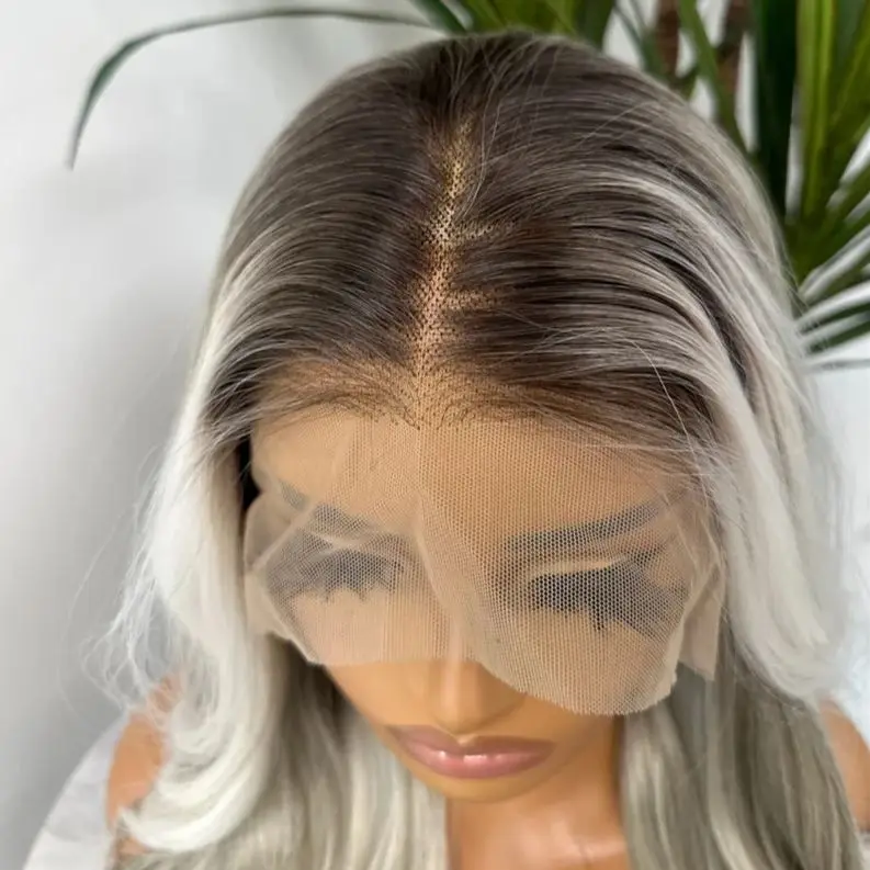 Perruque Lace Front Synthétique Longue Droite pour Femme, Cheveux Doux, Ombre, Couleur Blonde Légère et Agaçante, 13x4