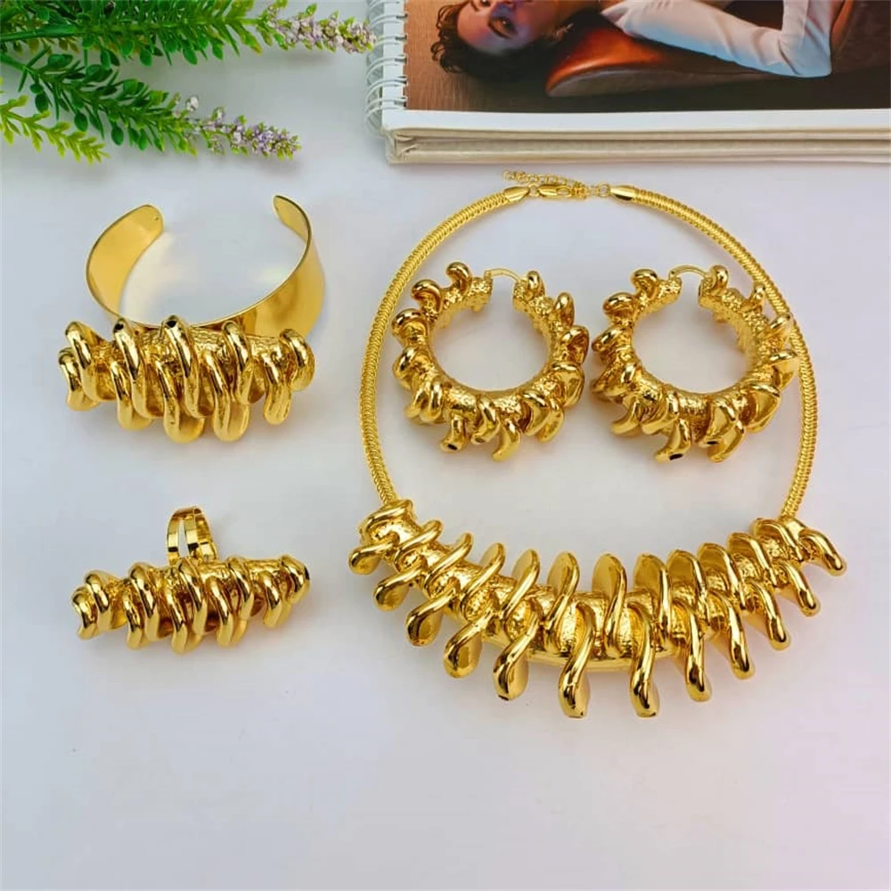 EMMA Dubai Jewelry Sets Fashion Big Bold Earrings Pendent Necklace For Women Romantic Daily Wear Party Wedding Anniversary Gifts