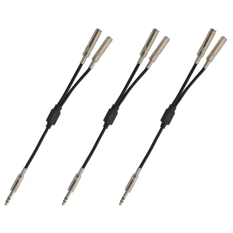 3Pcs 6.35Mm 1/4 Inch Stereo Jack Splitter Cable Adapter Lead Plug To Double 6.35Mm Sockets