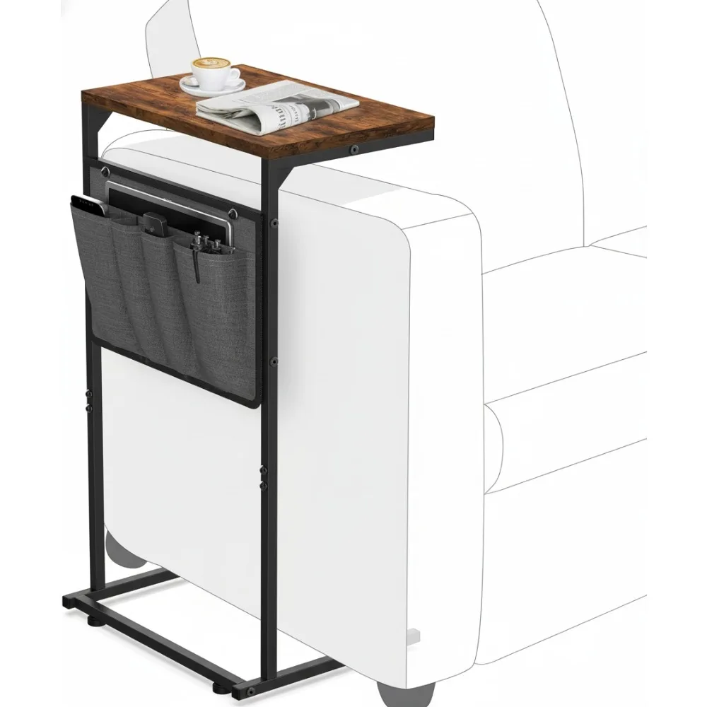 

C-образный торцевой столик с местом для хранения вещей, стол с подносом под диваном для гостиной и спальни, коричневый в деревенском стиле