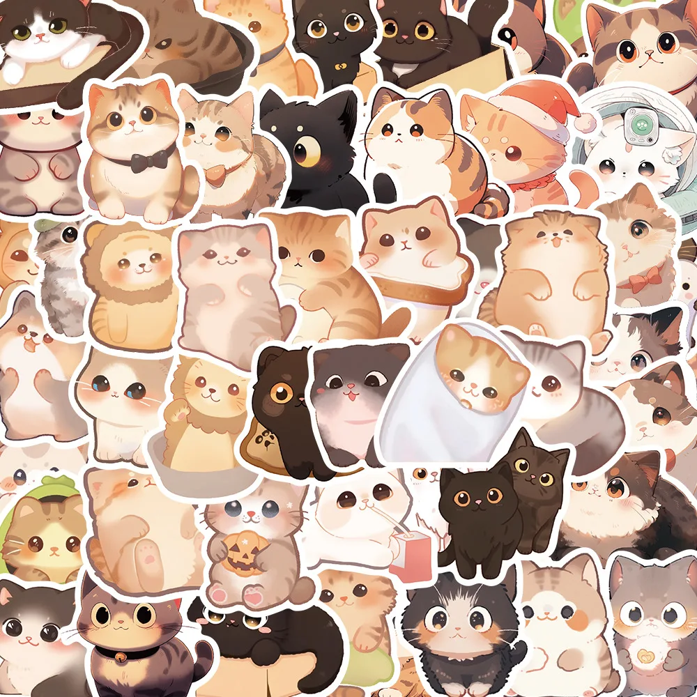 10/30/50PCS New Cute Round Eyed Cat Graffiti Sticker Mobile Phone Case Laptop DIY Skateboard Luggage Decorative Sticker Wholesal