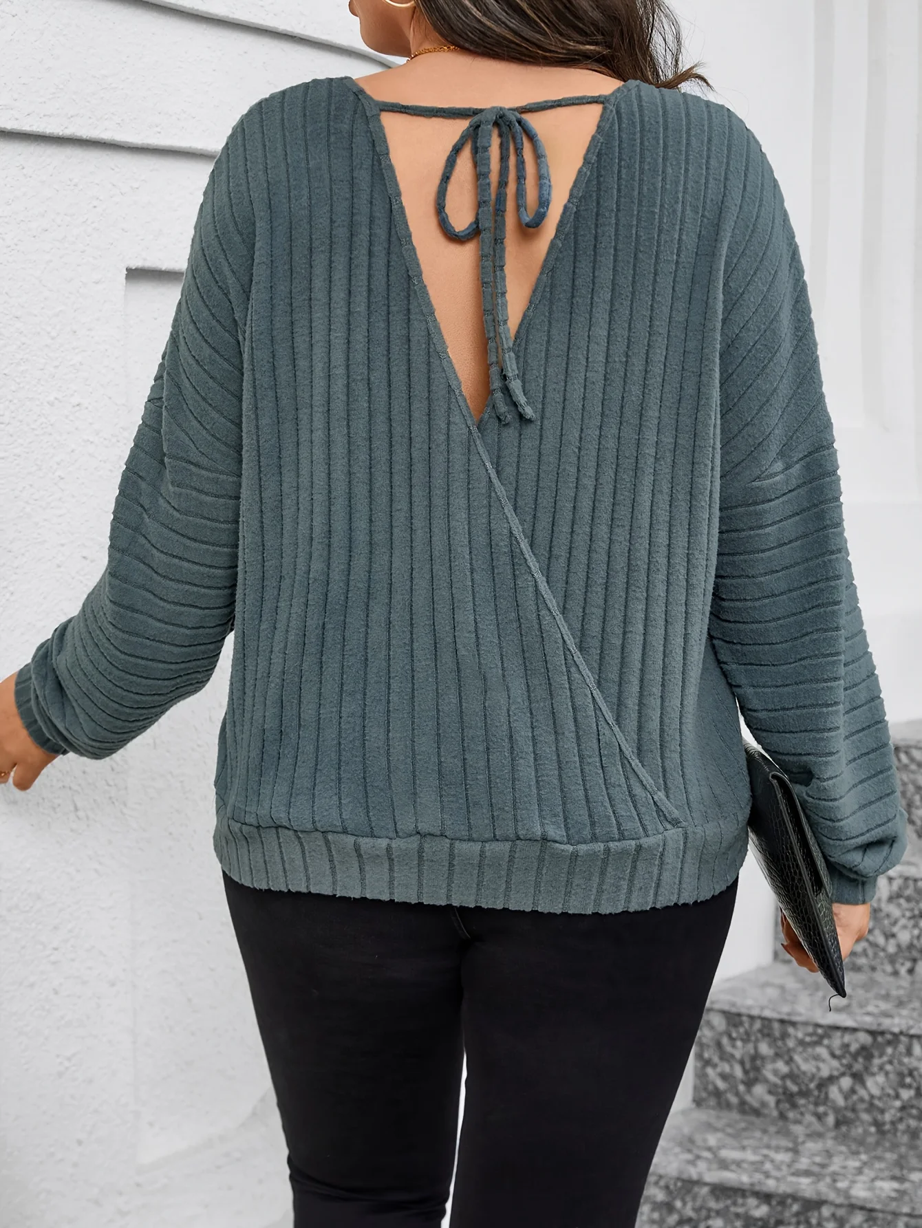 Felpa da donna con maniche a pipistrello con lacci sul retro, versatile, versatile, taglie forti, per tutti i giorni, primavera ed estate