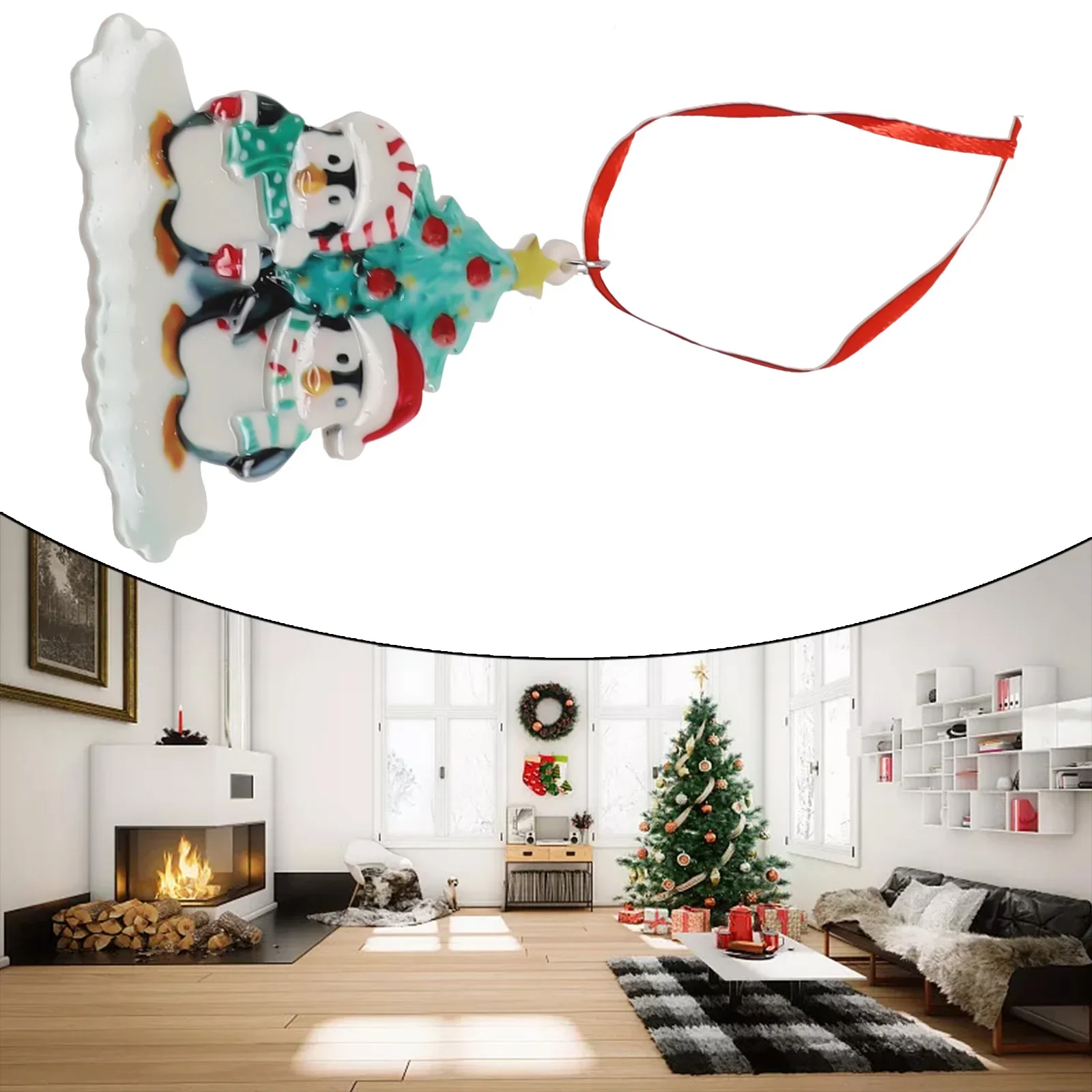 

Christmas Penguin Family Decoration Christmas Tree Hanging Ornament For Home Merry Party Pendant Holiday Decor Resin 8.5x8.5cm