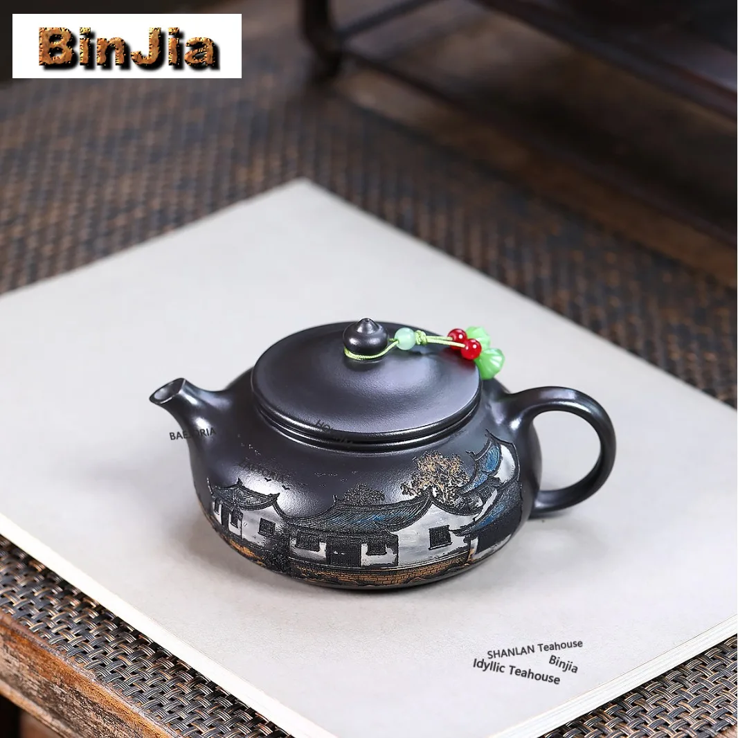 280ml Classic Yixing Purple Clay Teapots Handmade Cold River Pot Raw Ore Stone Yellow Mud Kettle Chinese Zisha Tea Set Gifts