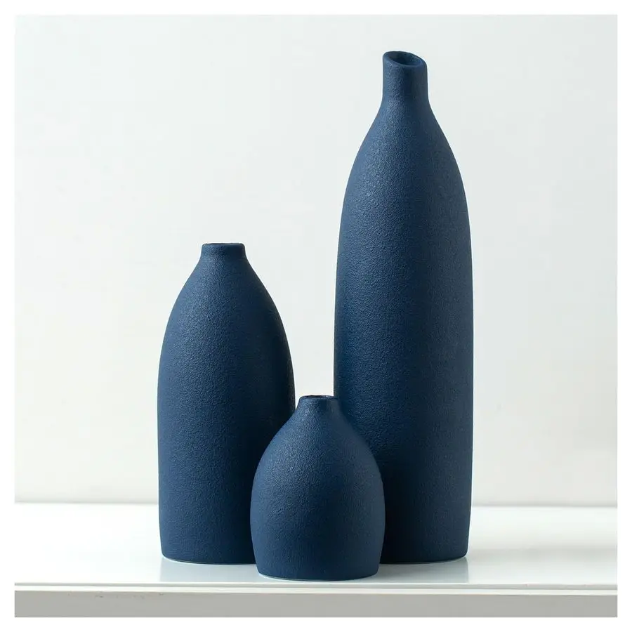 

Matte Blue Vase Set Navy Blue Decor Coastal Decor Vases for Kitchen Island Living Room Office Table Fireplace Mantle Decorations