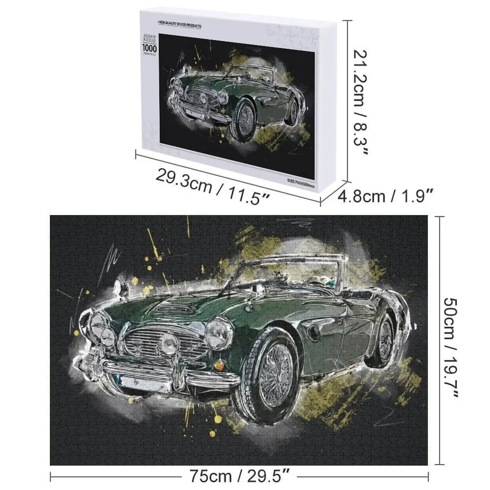 أوستن هيلي 3000، سيارة رياضية بريطانية ريترو، أحجية الصور المقطوعة القابلة للتحويل العتيقة، صورة مخصصة، اسم مخصص، ألغاز ألعاب أطفال