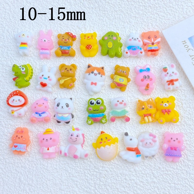 20Pcs New Cute Resin Mini Bear, Rabbit, Dinosaur, Frog Series Flat Back Manicure Parts Embellishments For Hair Bows Accessories