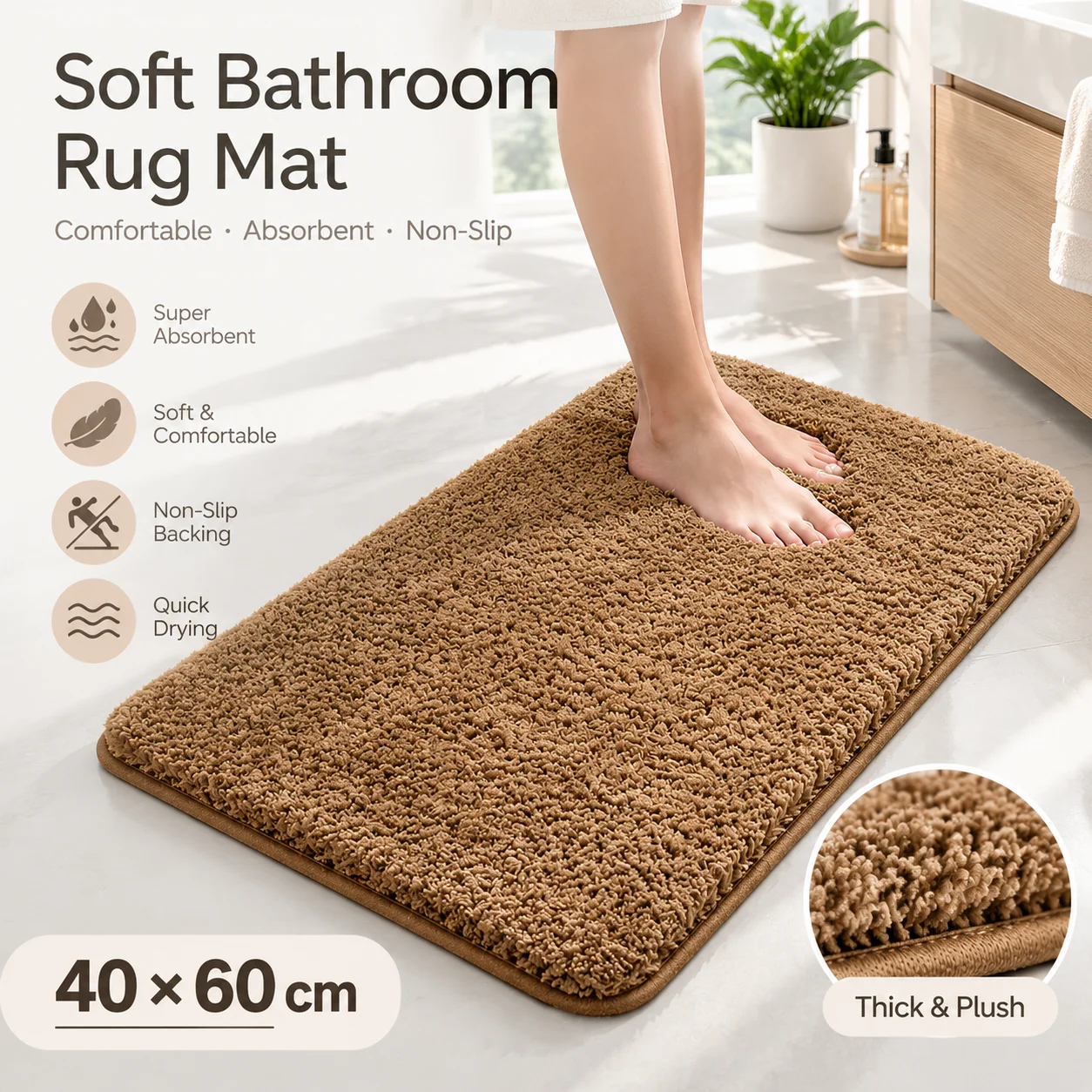 Soft Comfortable Thick Plush Floor Mat,Bathroom Floor Rug,Bedroom Carpet,Living Room Mat,Water Absorption Anti-Slip