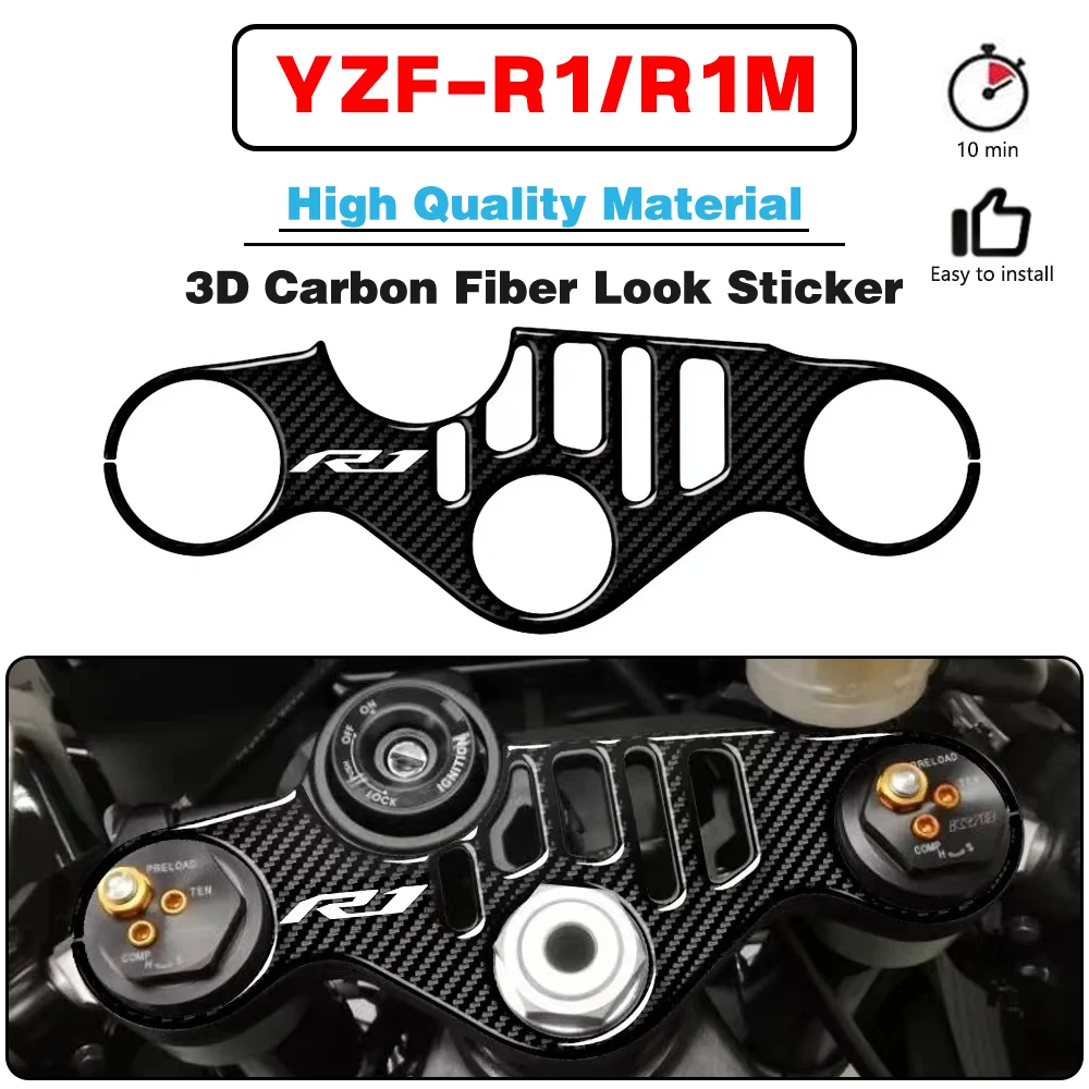 

For YAMAHA YZF-R1 YZF-R1M 2015 2016 2017 2018 2019 2020 2021 2022-2024 3D Carbon Fiber-look Upper Triple Yoke Defender Stickers