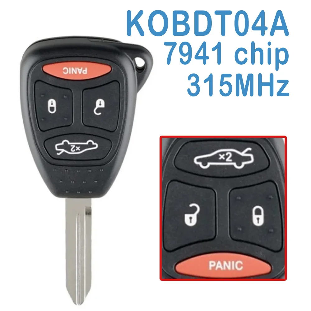 

2 Pcs/lot KOBDT04A Auto Smart Remote Control 315MHz 3+1B PCF7941 Chip Replace Car Key Fob For Chrysler