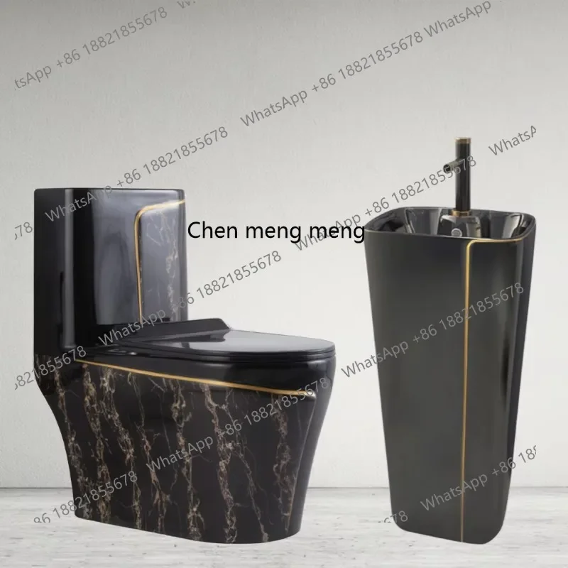 YL17 One Piece Black Gold Toilet Bowl Combo Luxury Water Closet Ceramic Bathroom WC Toilet Sink Set