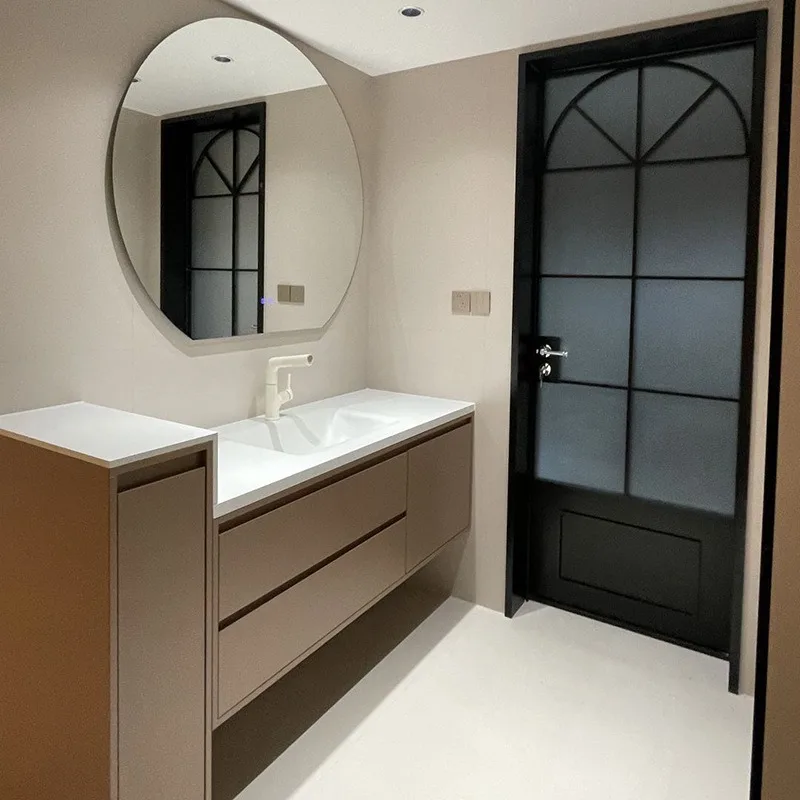 

Легкий роскошный комплект для ванной комнаты: тумба с интегрированной бесшовной керамической раковиной из сланца, двойная раковина для умывания.