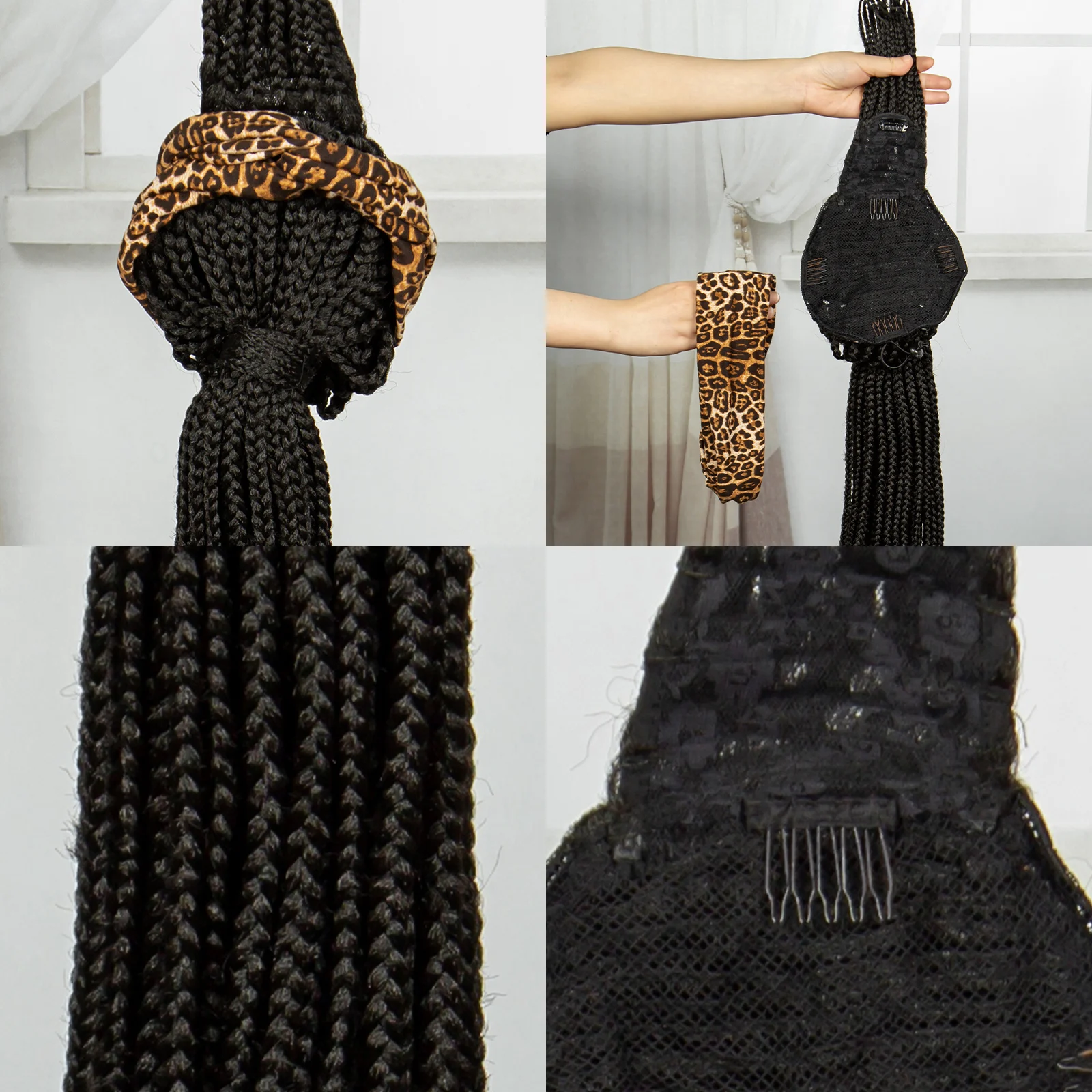 Sintético rabo de cavalo Headband trançado peruca com Bangs para mulheres negras, máquina feita Cornrow perucas, Knotless Box trançando cabelo peruca