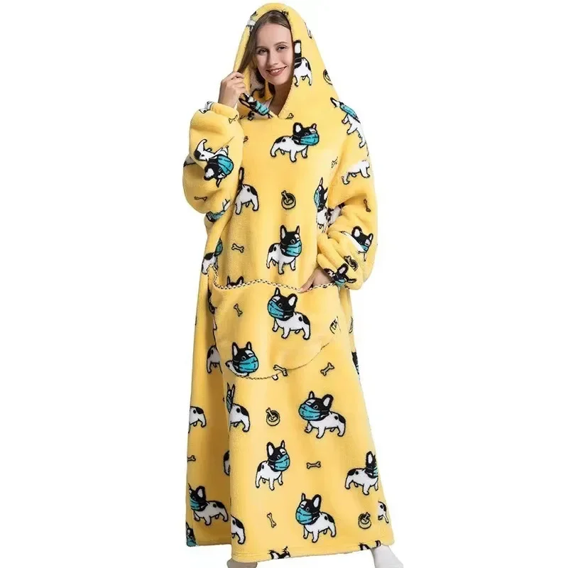 Super Long Wearable Blankets Hoodie Flannel Sleeves Oversized Hooded Blanket Winter Pullover Fleece for Men Women Indoor Outdoor