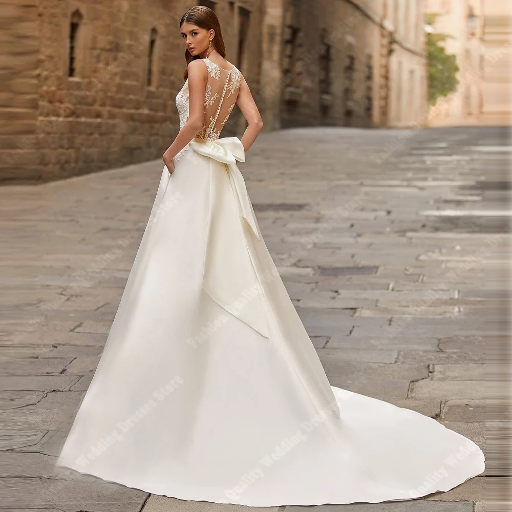 Abiti da sposa in raso brillante Abiti eleganti con scollo a V per la festa formale Palla di fidanzamento Lunghezza la pulizia Abiti da Noiva personalizzati