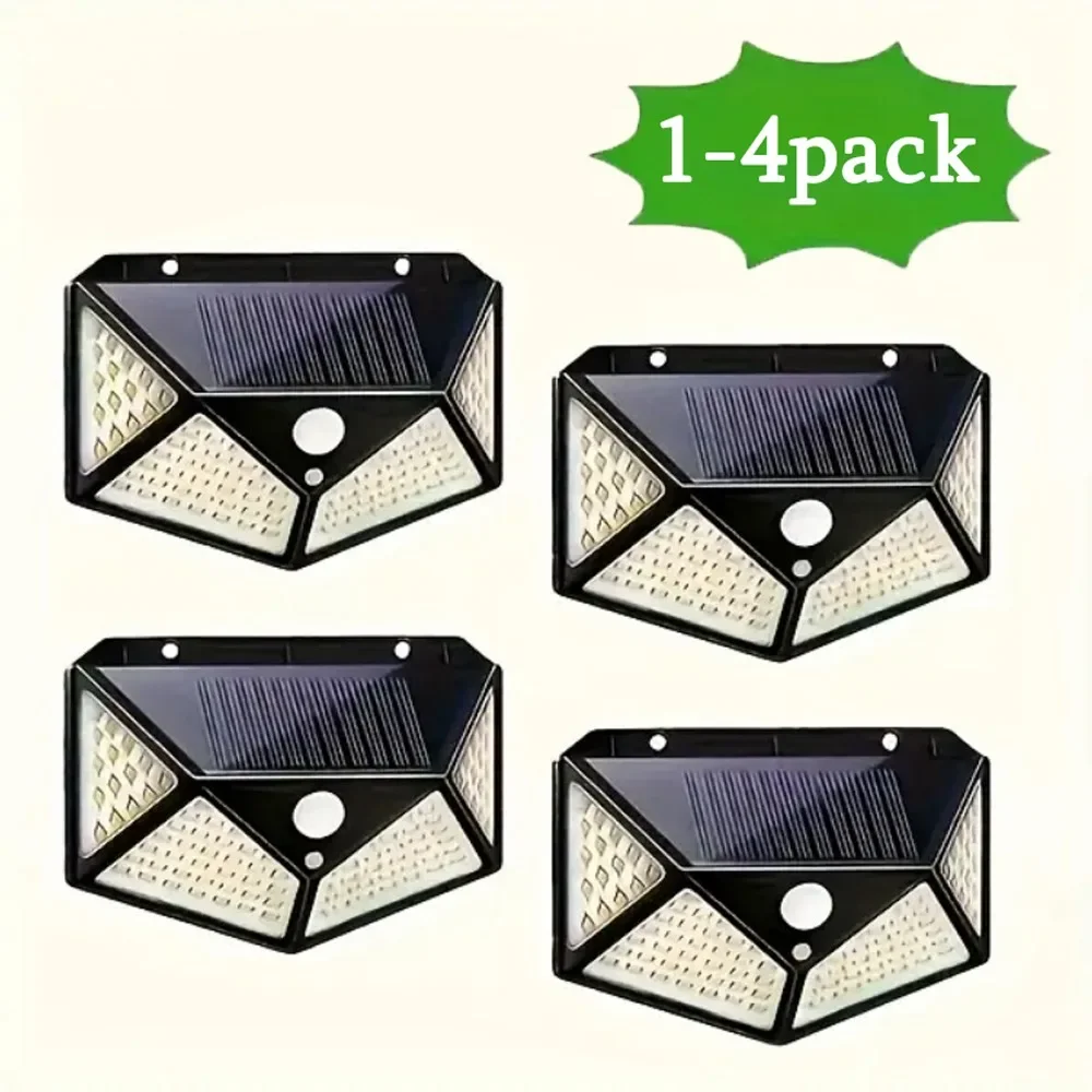 1/2/4PCS 100 LED Solar Wall Lamp 4 Sides Luminous with Motion Sensor Outdoor Garden Courtyard 3 Modes Waterproof Wall Lights