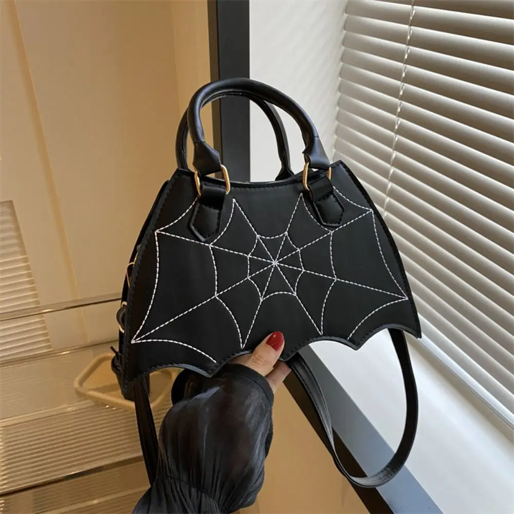 

Bat Wing Shaped Bat Spider Web Shoulder Bag Spider Web Pattern Adjustable Strap Top Handle Bag PU Leather Double Handle Handbag