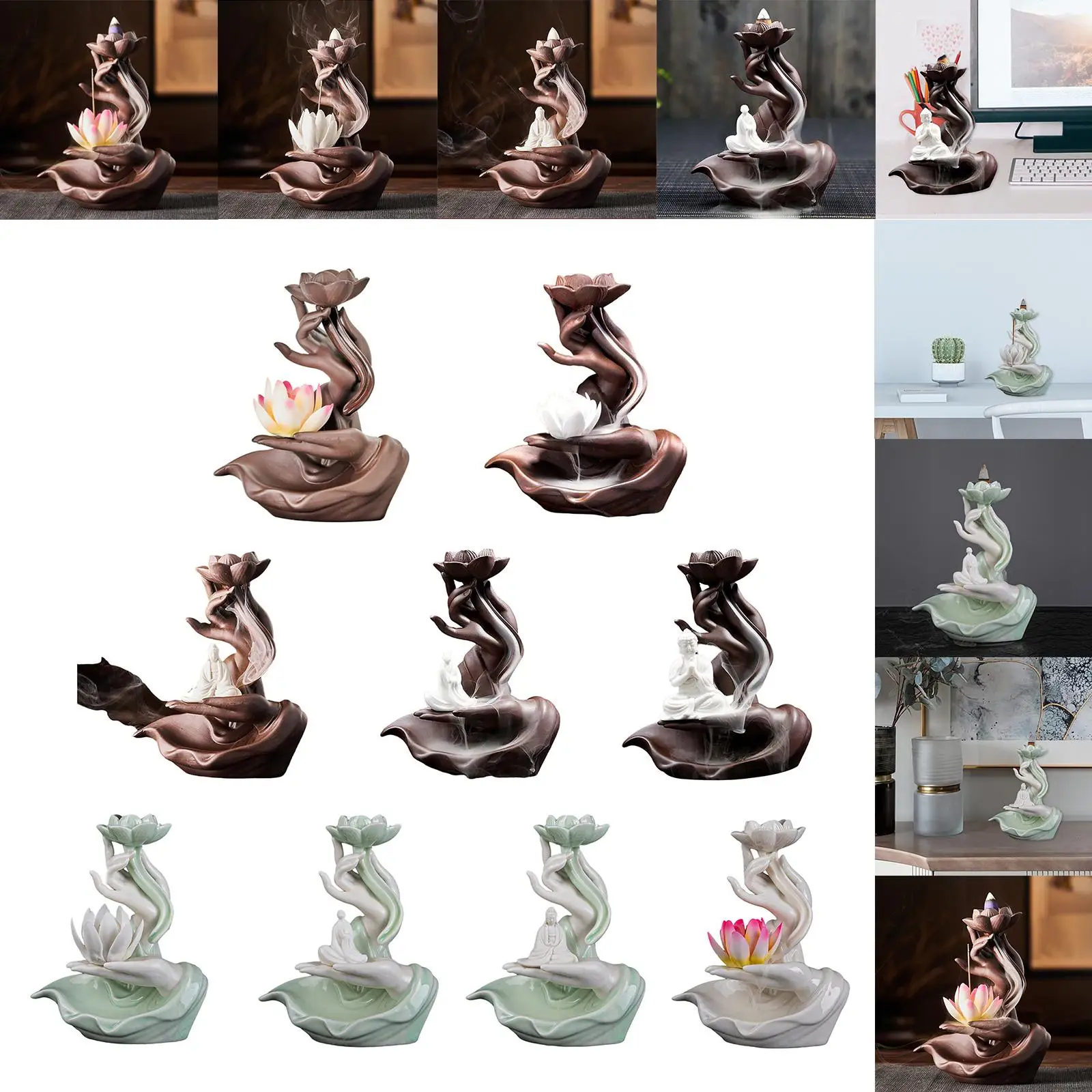 Ceramic Back Flow Censer Purple Back Flow Censer, Purple Sand Bergamot and Lotus Heart Incense Holder Room Decor Waterfall