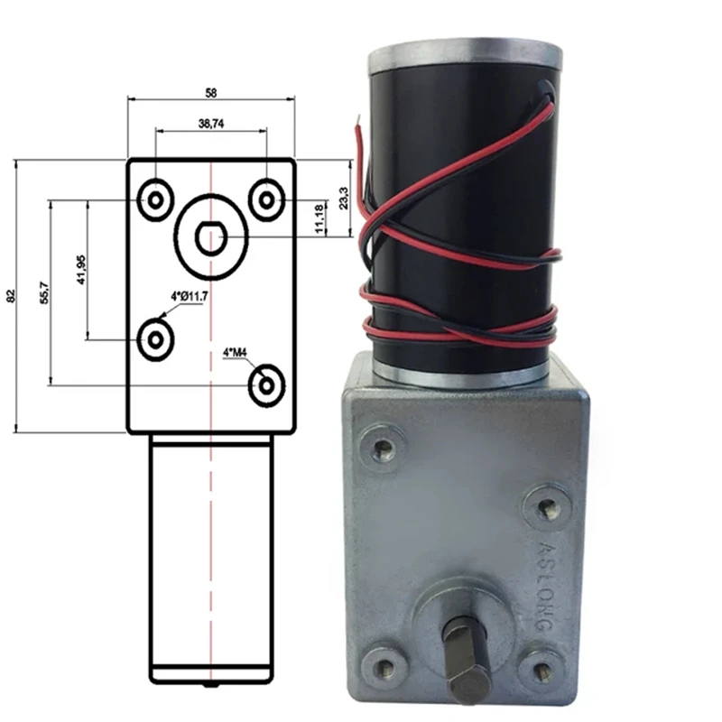 5882-45ZY Single/Double Shaft DC Metal Gear Motor 12V 24V High Torque 120KG Reduction Speed 5rpm-195rpm PWM Forward Reverse
