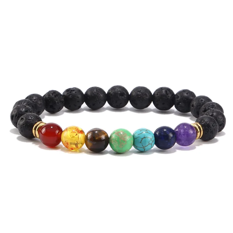 Seven Chakras Yoga Energy Bracelet For Men And Women Nature Volcano Stone Frosting Stretch Bracelet Jewelry Gift