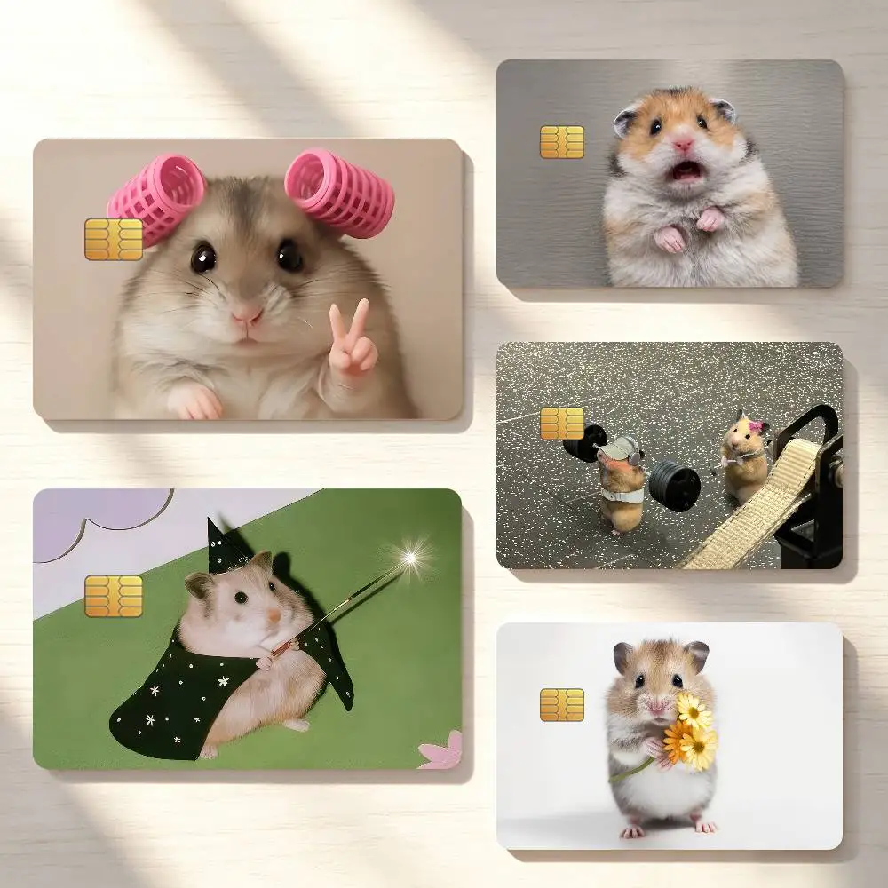 Funny Magic Curly Hair Hamster Meme Credit Card Sticker Waterproof Anti-Scratch 4PCS Bank Debit Traffic Cover Decoration