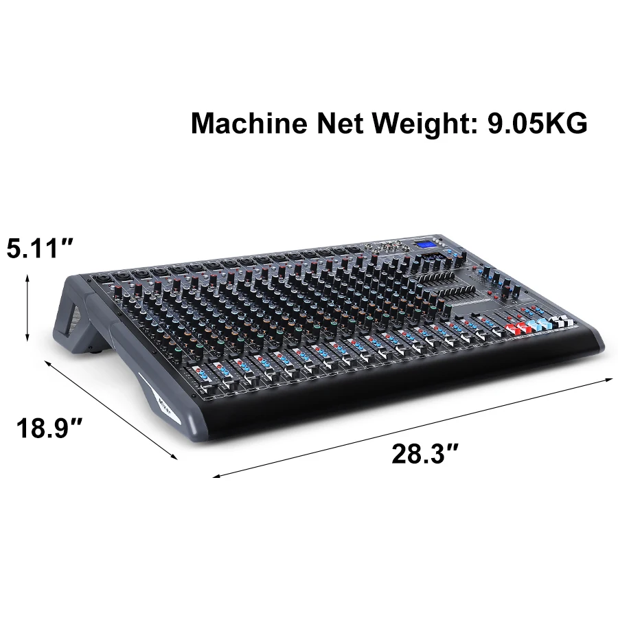 Biner PG18 Mezclador de audio de 18 canales con ajuste equilibrado de 7 segmentos incorporado para mezclador de audio profesional de alto rendimiento en escenarios