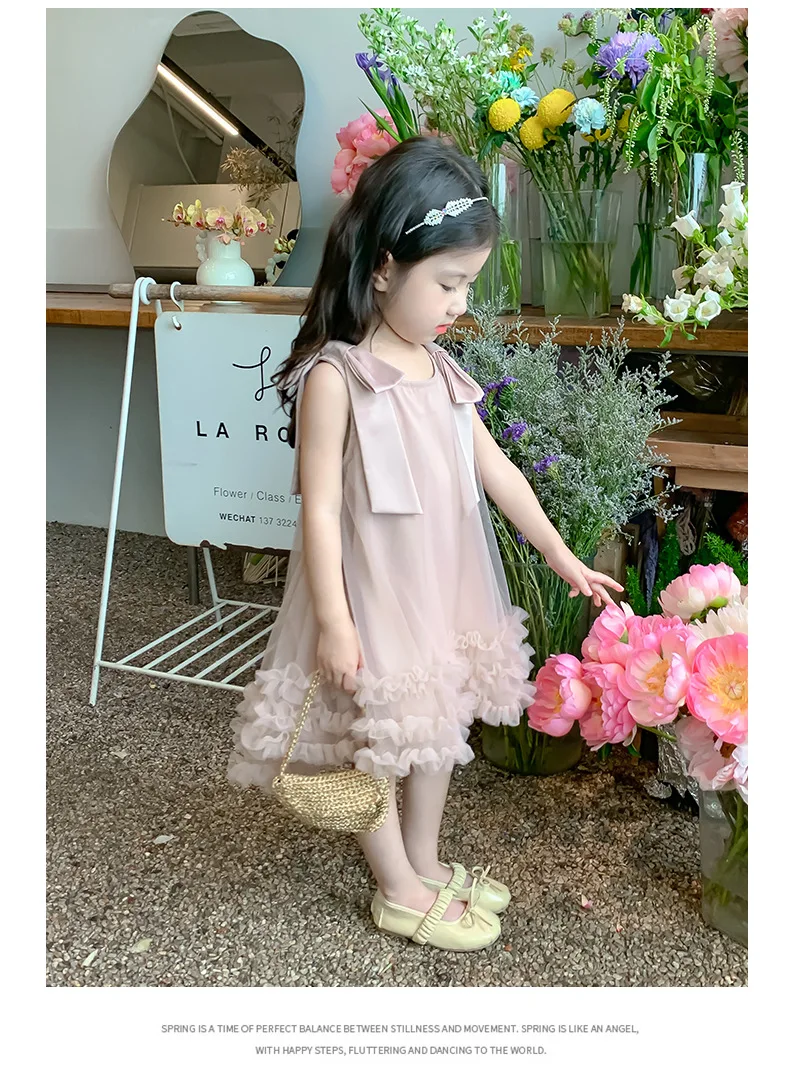 Girls Summer Dress 2024 New Fashionable Baby Girl Summer Sweet Dress Girls Sleeveless Gauze Princess Dress