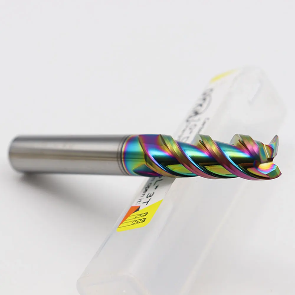 GYKKU HRC55 Colorful Milling Cutter For Aluminum Carbide End Mill Tungsten Steel Router Bit 3Flute For Fiberglass Acrylic Copper