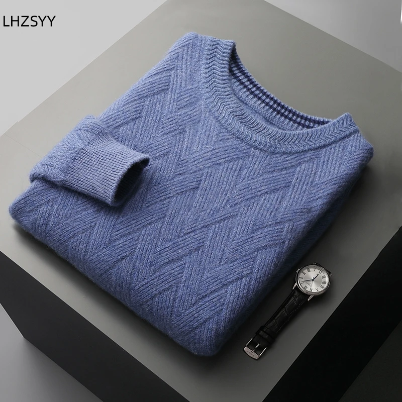 LHZSYY Men\' New 100%Cashmere Sweater Winter O-Neck Mat Pullovers Long Sleeve Loose Plus Size Base Shirt Thicken Casual Knit Tops