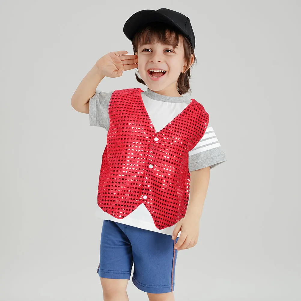 

Red Sequin Vest Kids 130cm Hip Hop Jazz Dance Costume Shiny Glitter Performance Stage Outfit for Boys Girls Costume Vest