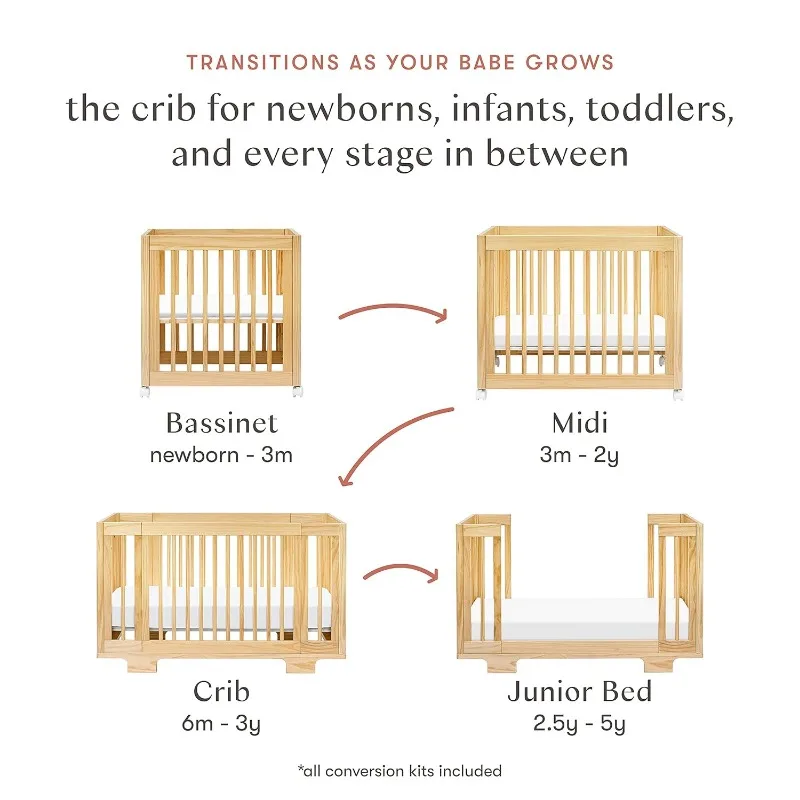 Yuzu-変換可能なフルサイズのベビーベッド,ベーシネット,ミディ,ナチュラル,ゴールド認定,ポータブル