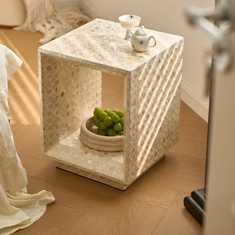 Creative light luxury inlaid edge drum stool living room shell square table Nanyang wind flower multi-purpose shoe changing