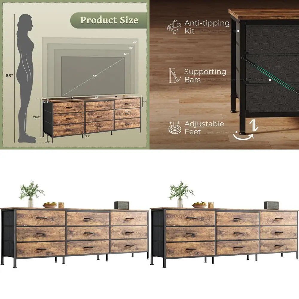 

Комод на 63 ящика, комод-шкаф с 9 ящиками, большая тумба под телевизор для телевизоров 55-70 дюймов, медиацентр с местом для хранения, широкий комод с ящиками