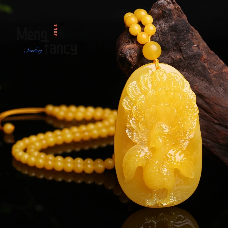 

Amber Peacock Pendant, Carved Phoenix Style, Men's And Women's Sweater Chain, Round Bead Necklace, Amber Pendant Fashion Jewelry