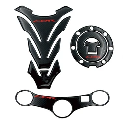 3D Carbon Fiber Motorcycle Tank Cap Tank Pad Fork Triple Tree Upper Clamp Decal Sticker For Honda CBR600RR CBR 600 F4i 2001-2006