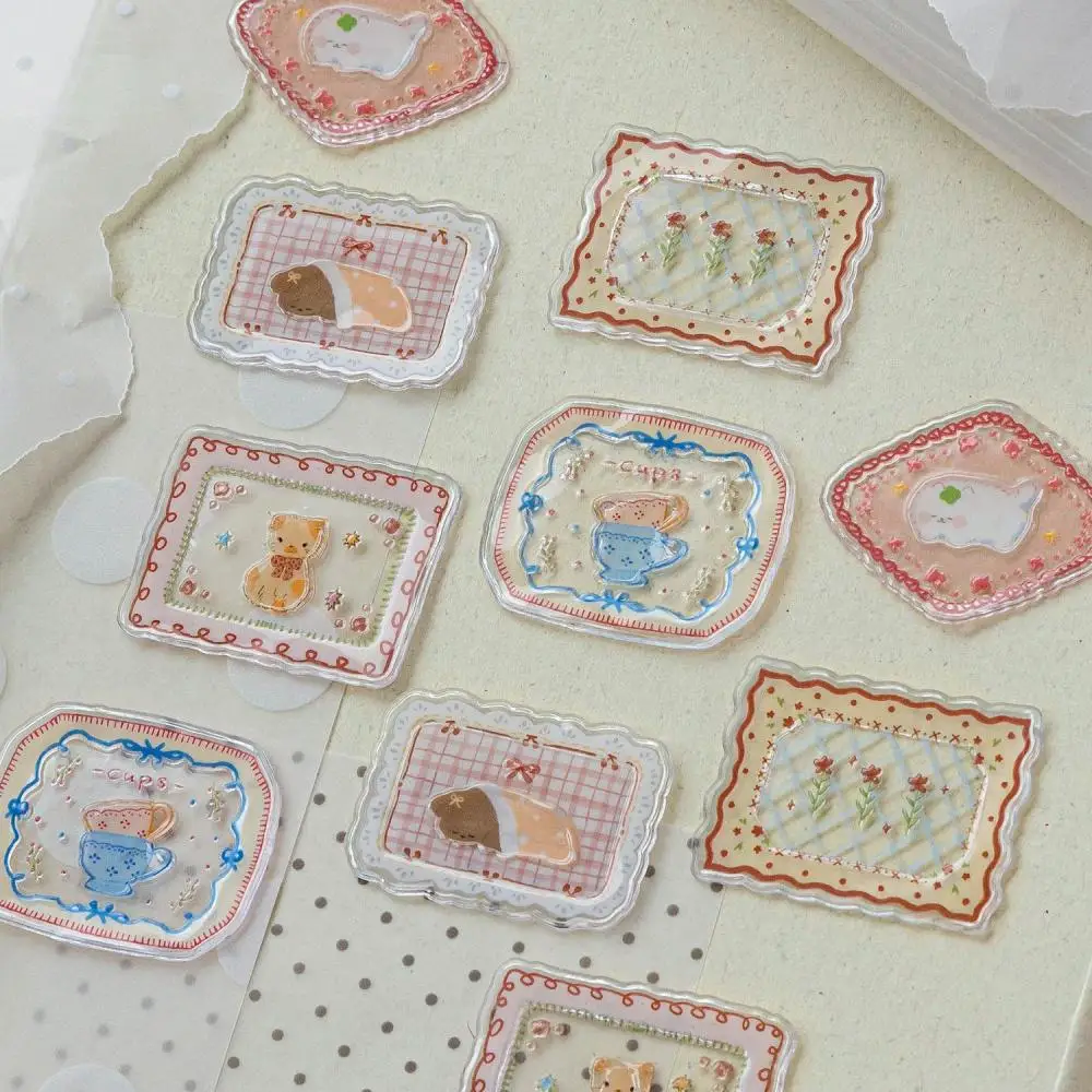 10pcs Glue Decorative Stickers Transparent Color Plate Cute Phone Case and Journal Diy Handbook Material School Office Supplie