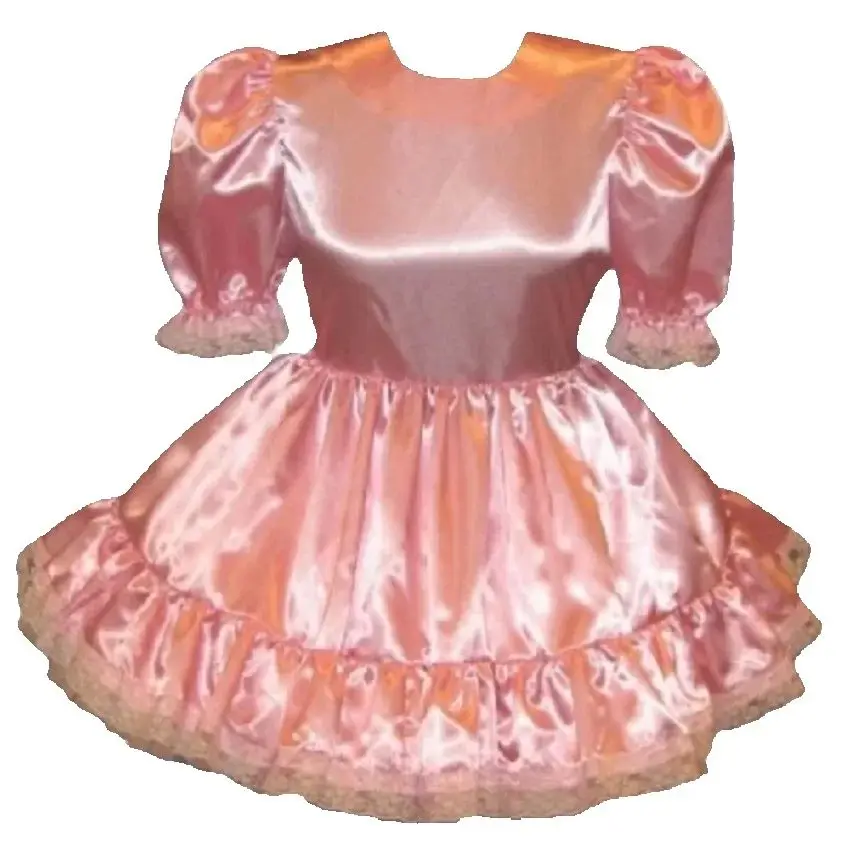 Sissy vestido com tampa rosa cetim menina renda mangas fofas adulto menina gigante traje de bebê personalizado festa de fantasia