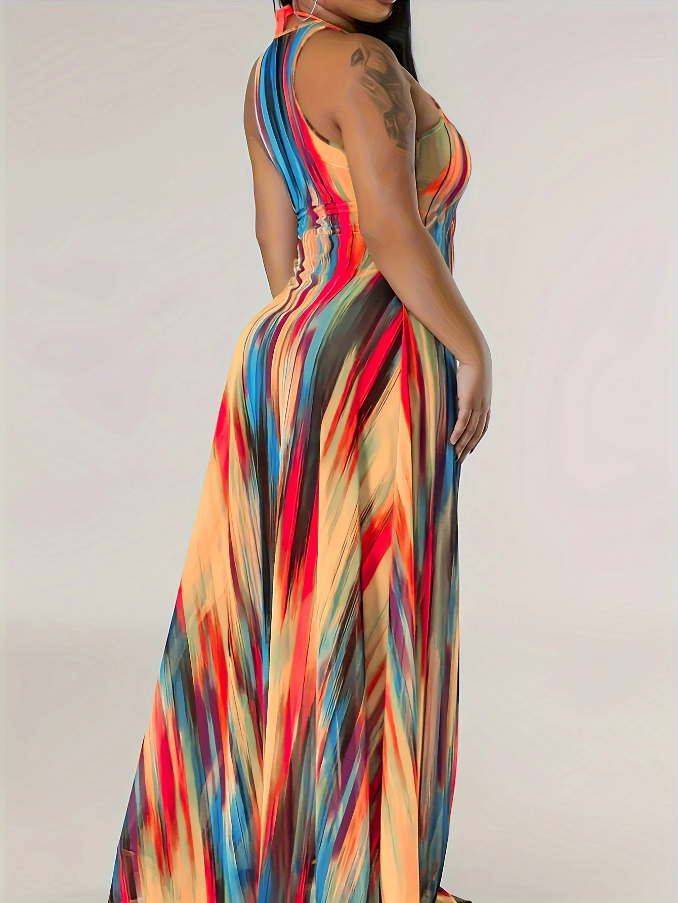 فستان شاطئ مثير بدون أكمام بفتحة شفافة مقاس كبير