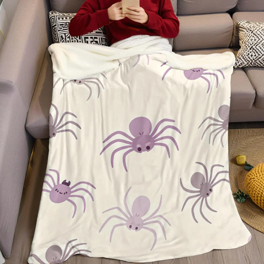 Cute Spiders Webs Flannel Blanket Warm Soft Halloween Christmas All-Season Couch Decorative Cozy Warm Gift