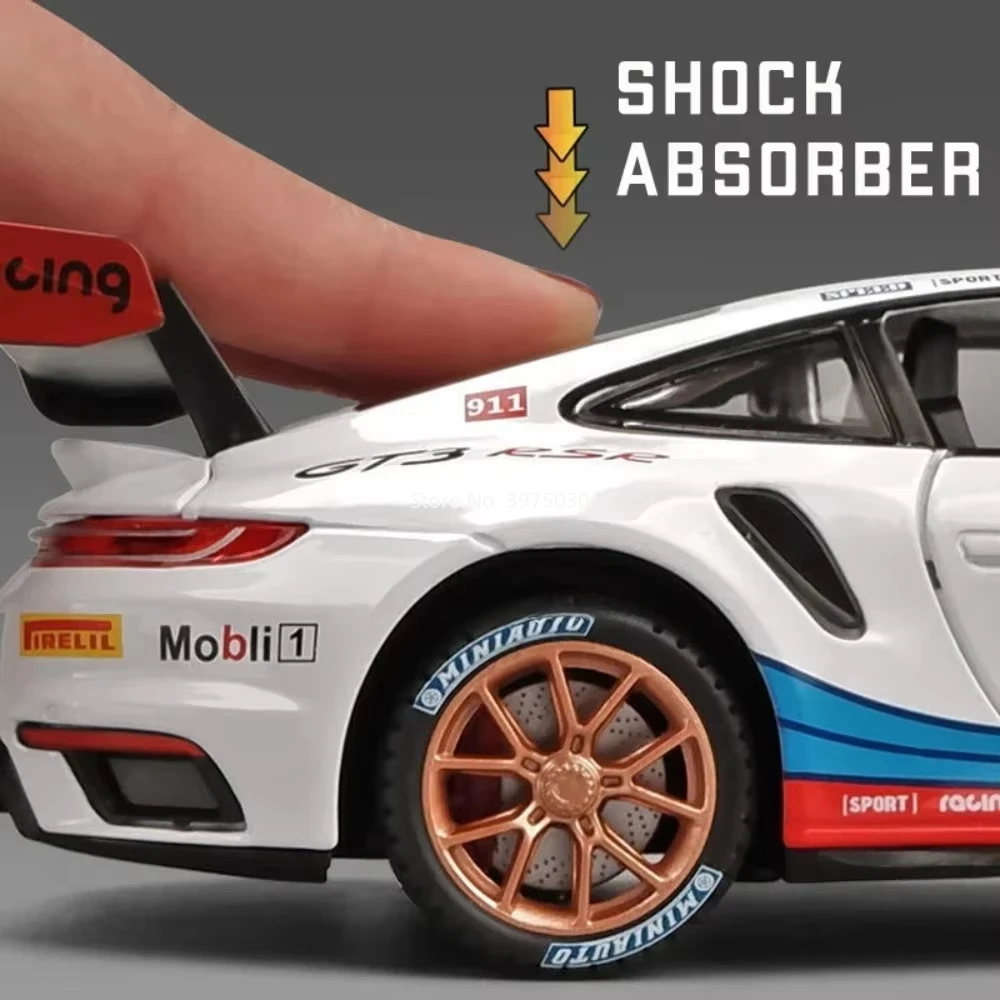 รถของเล่นจำลองรุ่น 1:24 911 GT3 RSR Turbo S รถสปอร์ต ของเล่นโลหะผสมแบบหล่อขึ้นรูป มีเสียง มีไฟ แบบดึงหลัง รถของเล่นขนาดเล็กสำหรับนักสะสม