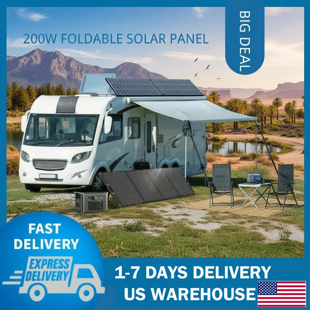 

Портативная солнечная панель 200 Вт, складное зарядное устройство с 25% высокой эффективностью для электростанций, кемпинга, автодомов и экстренного использования
