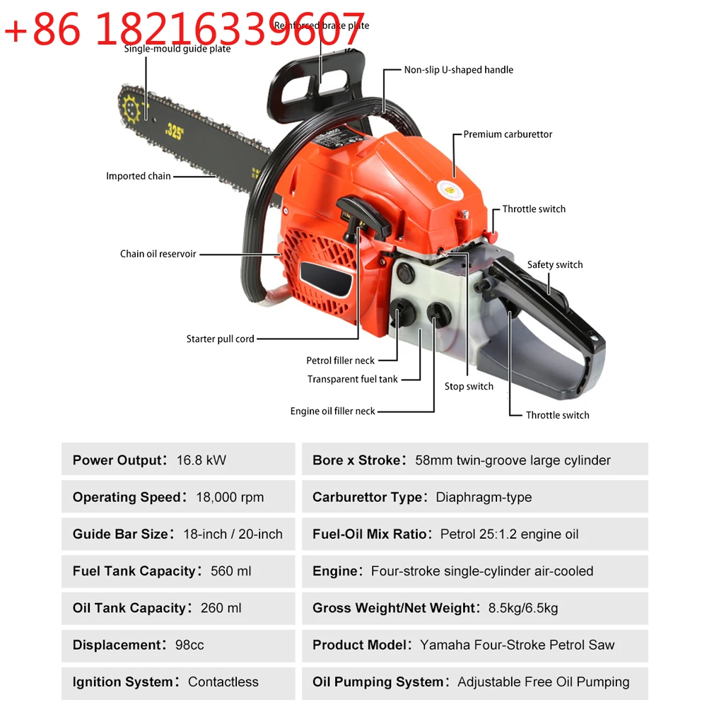 TAO High Power 16800W Chainsaw 4 Stroke Petrol Wood Cutting Saw Handheld Felling Saw Tree Chainsaw for Forestry and Firewood
