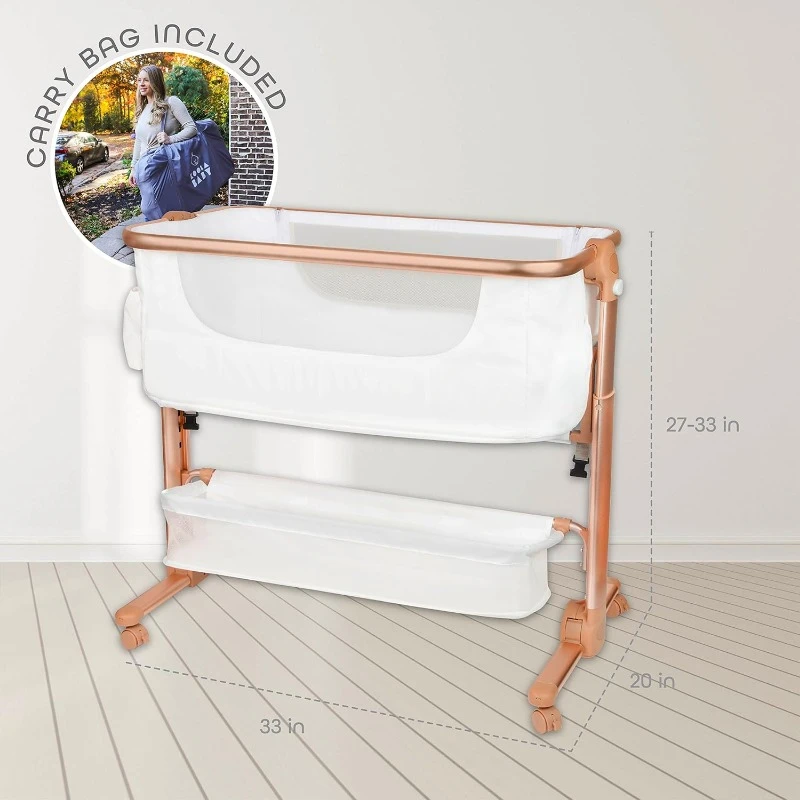 Baby Bassinet, Bedside Sleeper for Baby Bedside Bassinet, Comfy Mattress/Travel Bag Included (White and Gold)